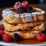 Peanut butter jelly stuffed French toast with powdered sugar
