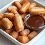 Air Fryer Churro Bites coated in cinnamon sugar