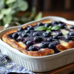 Fluffy blueberry buttermilk pancake stack with butter and fresh blueberries