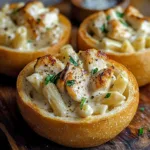 Chicken Alfredo Garlic Bread fresh from oven