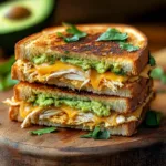 Chicken Avocado Melt Sandwich with grilled bread and melted cheese