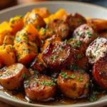 honey garlic sausage sweet potatoes fresh from the oven