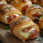 Mozzarella Pepperoni Croissant with melted cheese and pepperoni inside