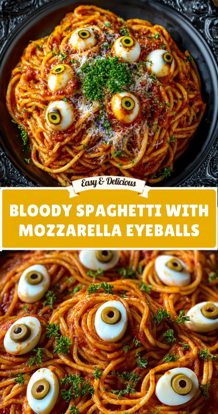 Bloody Spaghetti with Mozzarella Eyeballs