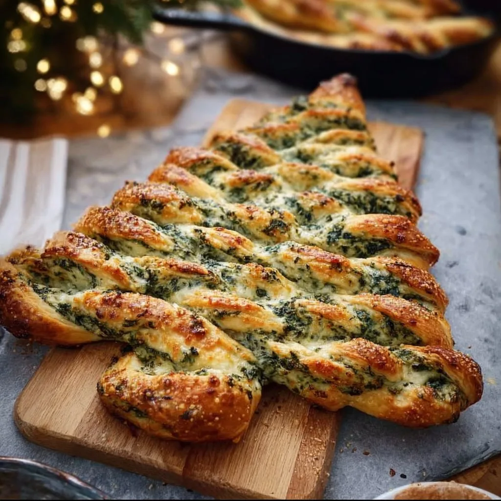 Christmas Tree Spinach Dip Breadsticks