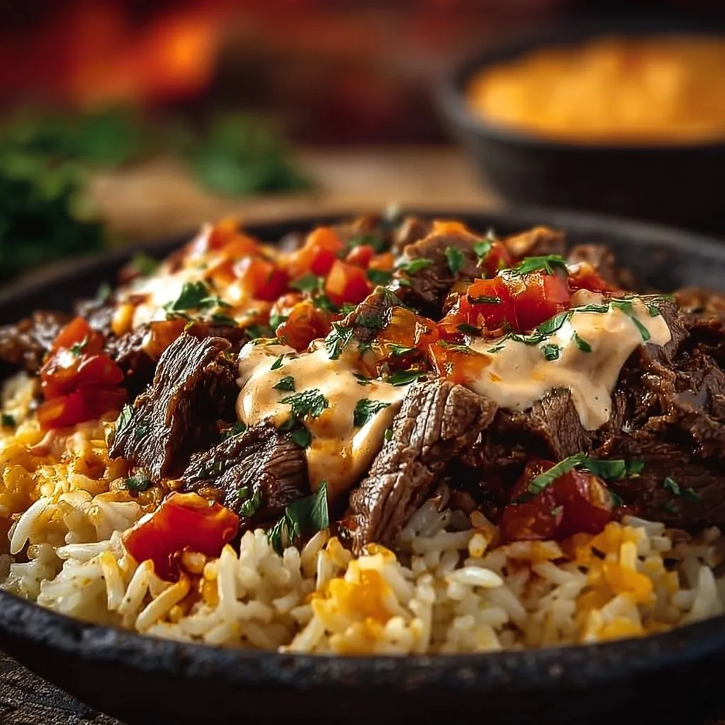 Mouthwatering Steak Queso Rice