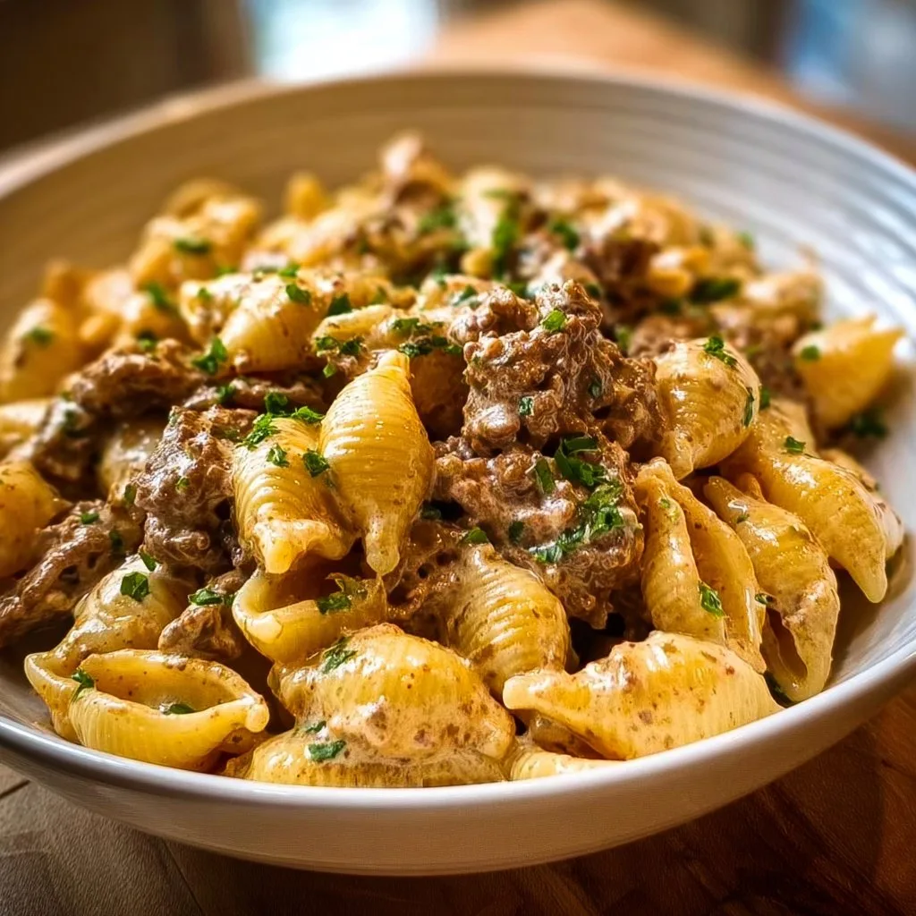 Creamy Beef and Shell Pasta