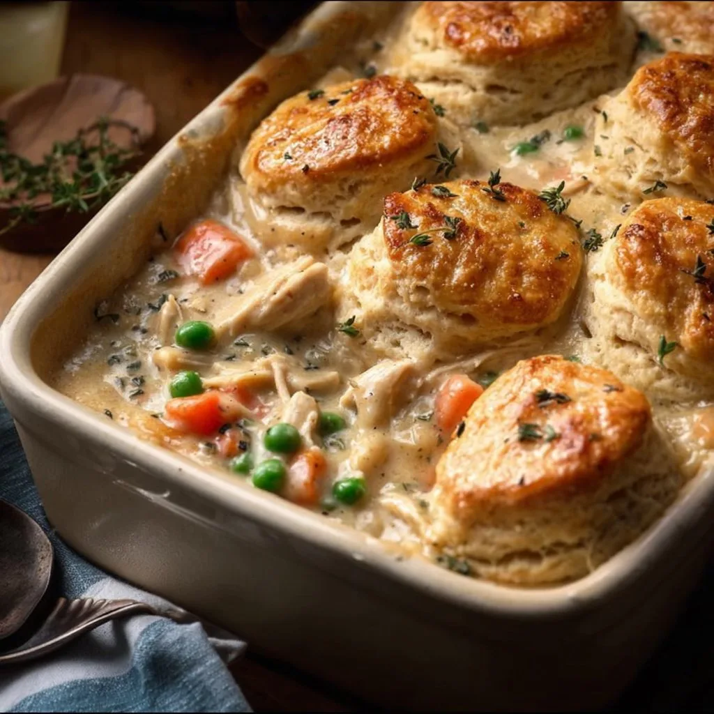 Chicken Pot Pie Casserole with Fluffy Biscuits Recipe