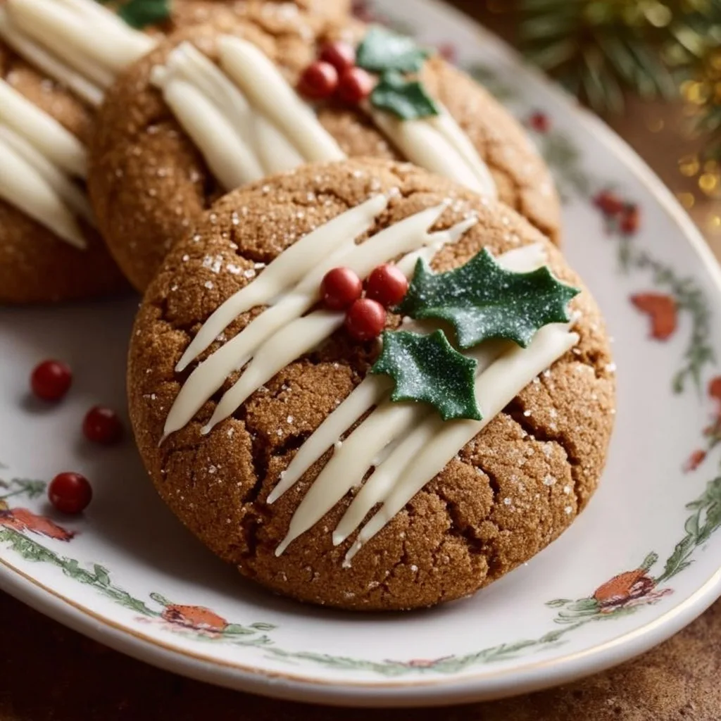 Chewy Maple Cinnamon Cookies with White Chocolate and Holly Berry Decorations Recipe