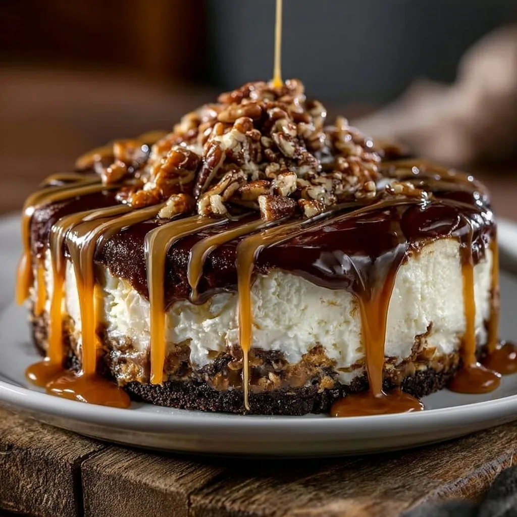 No Bake Caramel Turtle Cheesecake