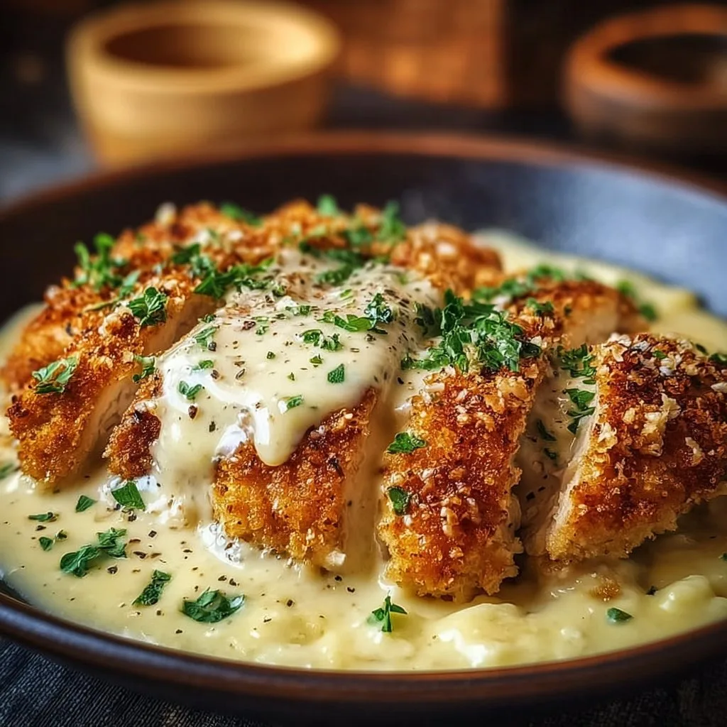 Parmesan Crusted Chicken with Alfredo Sauce