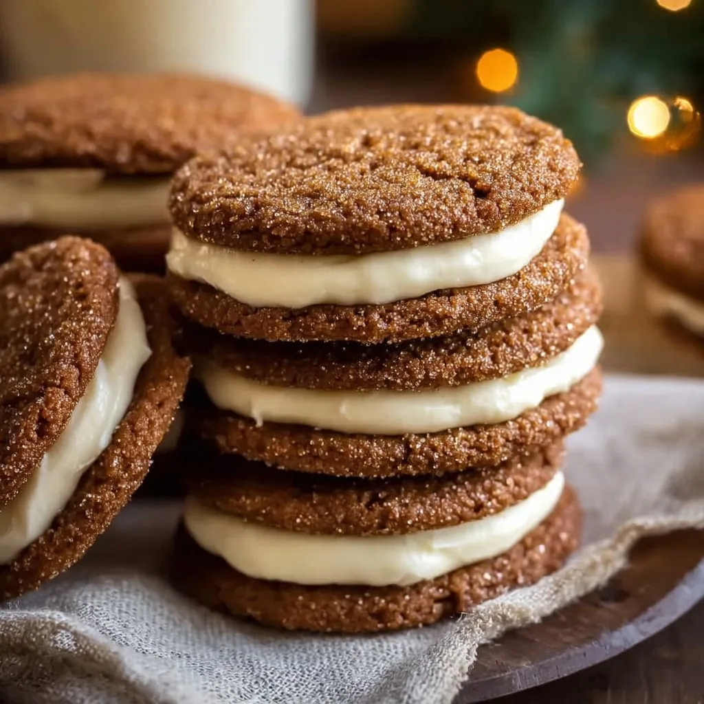 Ginger Molasses Sandwich Cookies with Eggnog Buttercream Frosting