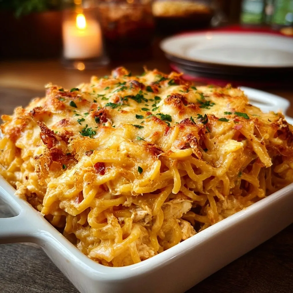 Spicy Southern Cheesy Chicken Spaghetti Casserole