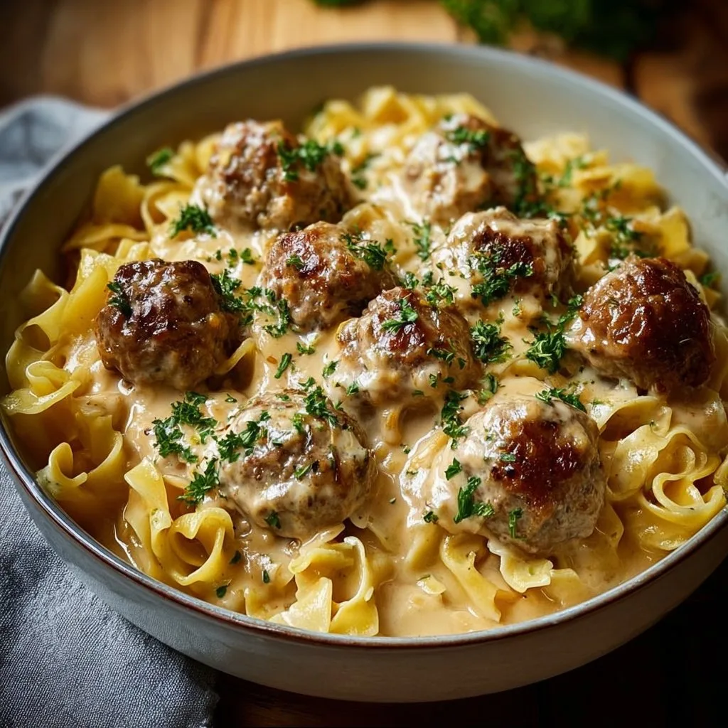 Creamy Swedish Meatball Noodle Bake