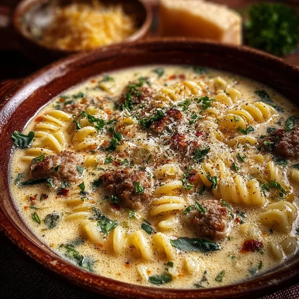 Creamy Parmesan Pasta Soup with Italian Sausage