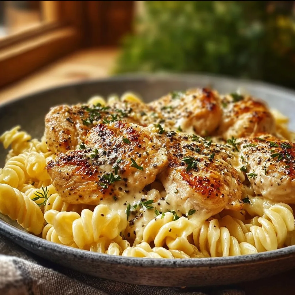 Creamy Garlic Parmesan Chicken & Cheesy Twisted Pasta