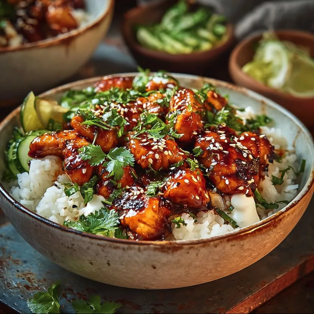 Irresistibly Spicy Honey-Ginger Chicken Bowls with Yum Yum Sauce