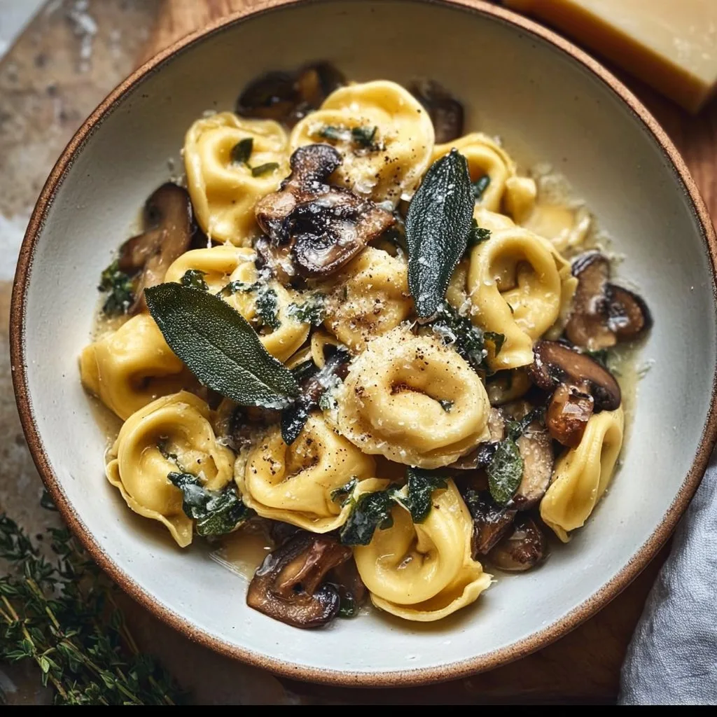Creamy Cheese Tortellini with Mushrooms and Sage 4 Cheese Tortellini with Butter, Mushrooms, and Crispy Sage