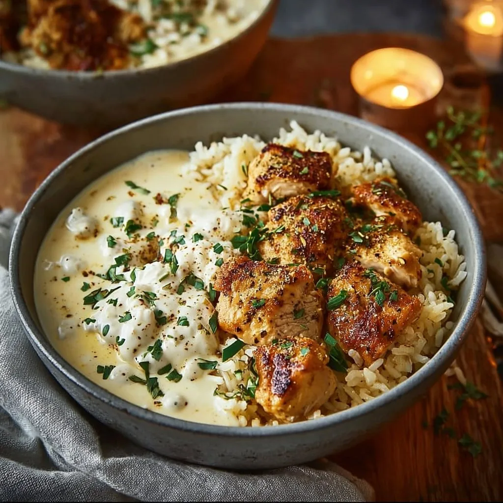 Chicken and Rice Bowls with Creamy Garlic Sauce 2 Chicken and Rice Bowls with Creamy Garlic Sauce