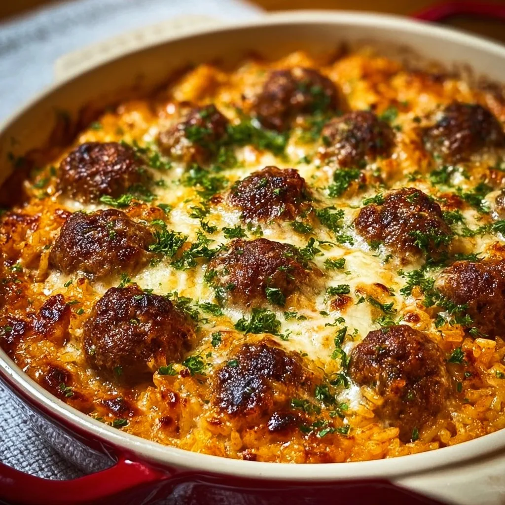 Cheesy Meatball Rice Casserole 3 Cheesy Meatball Rice Casserole