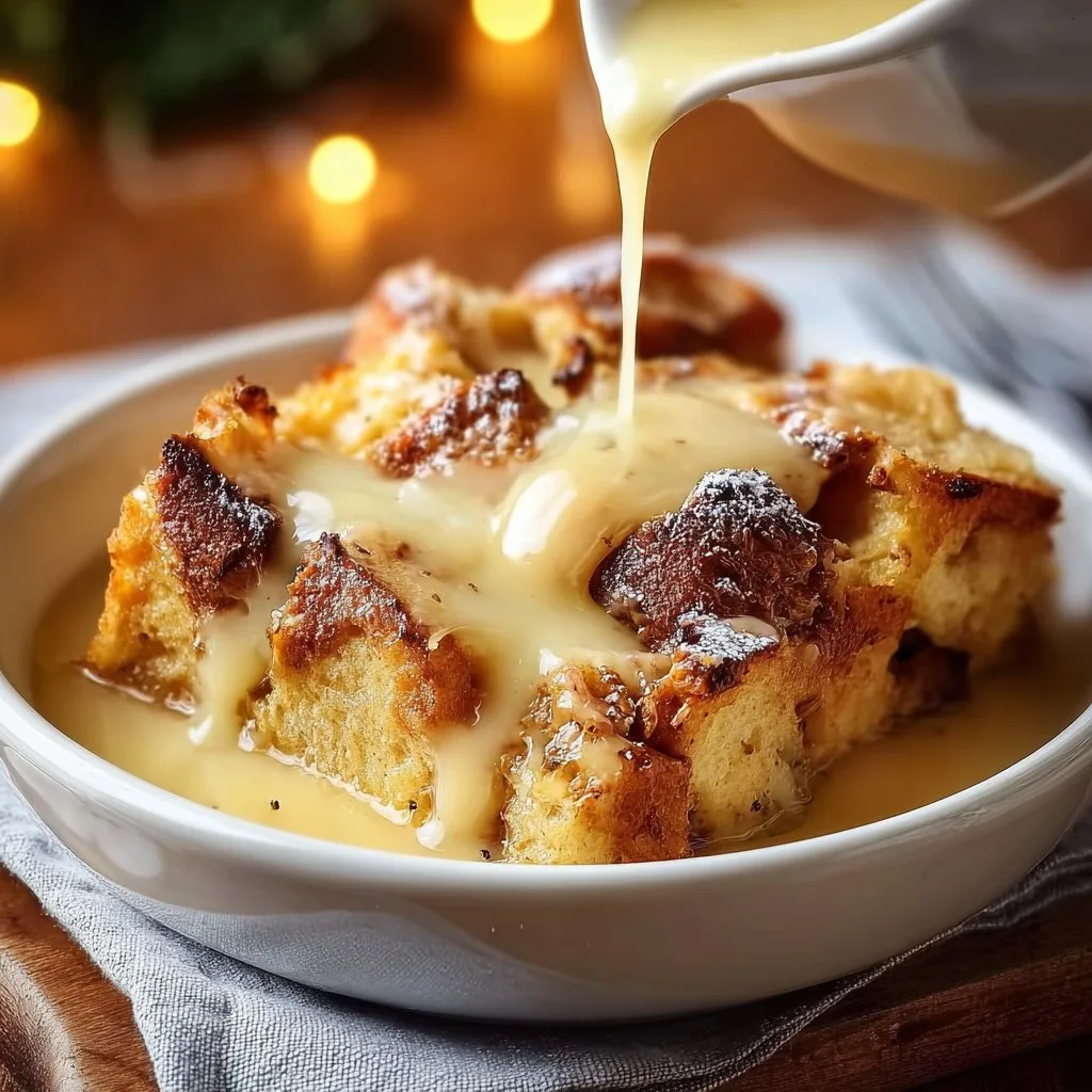 Custard Bread Pudding with Vanilla Sauce