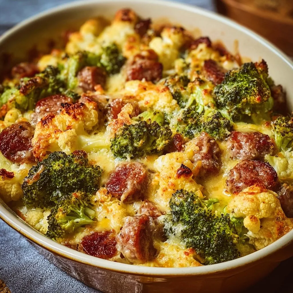 Keto Broccoli and Cauliflower Au Gratin with Sausage 3 Keto Broccoli and Cauliflower Au Gratin with Sausage