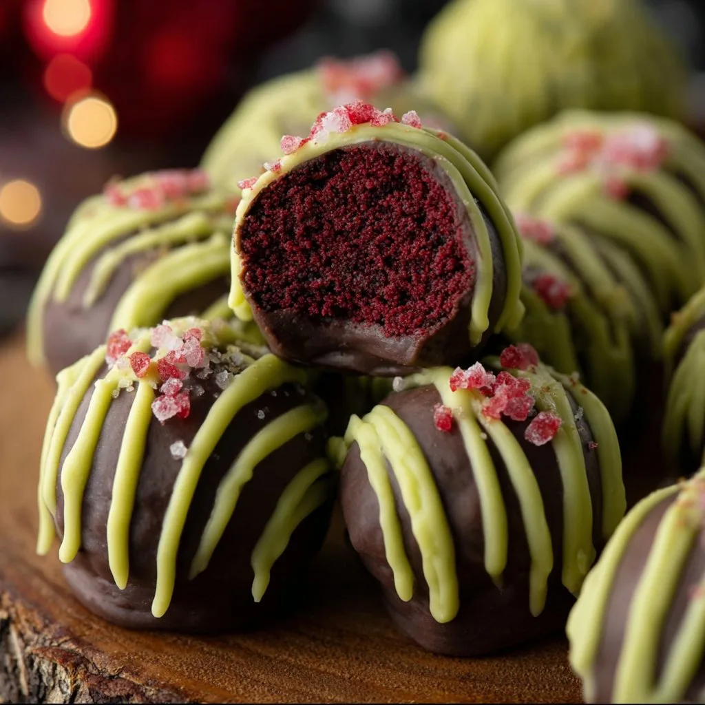 Grinch Oreo Balls with Red Velvet Oreos