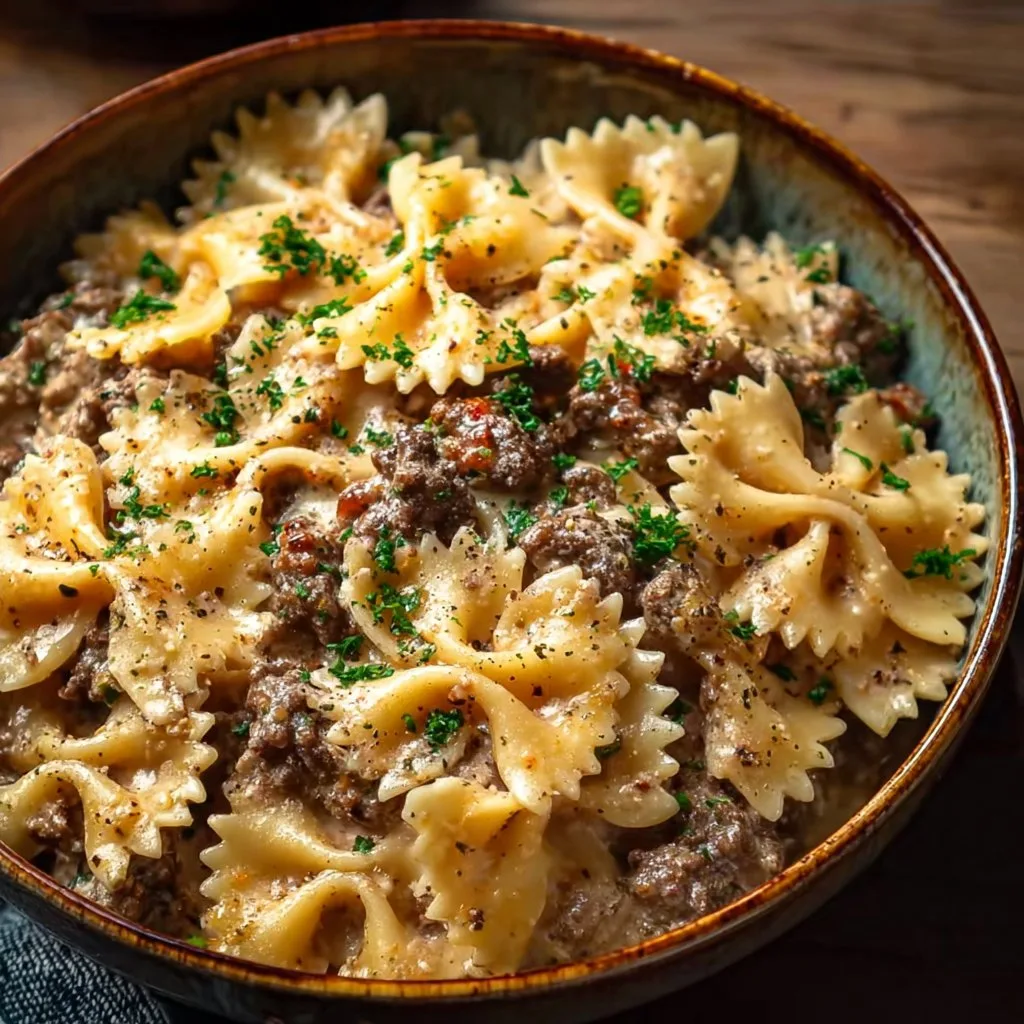 Creamy Beef and Bowtie Pasta