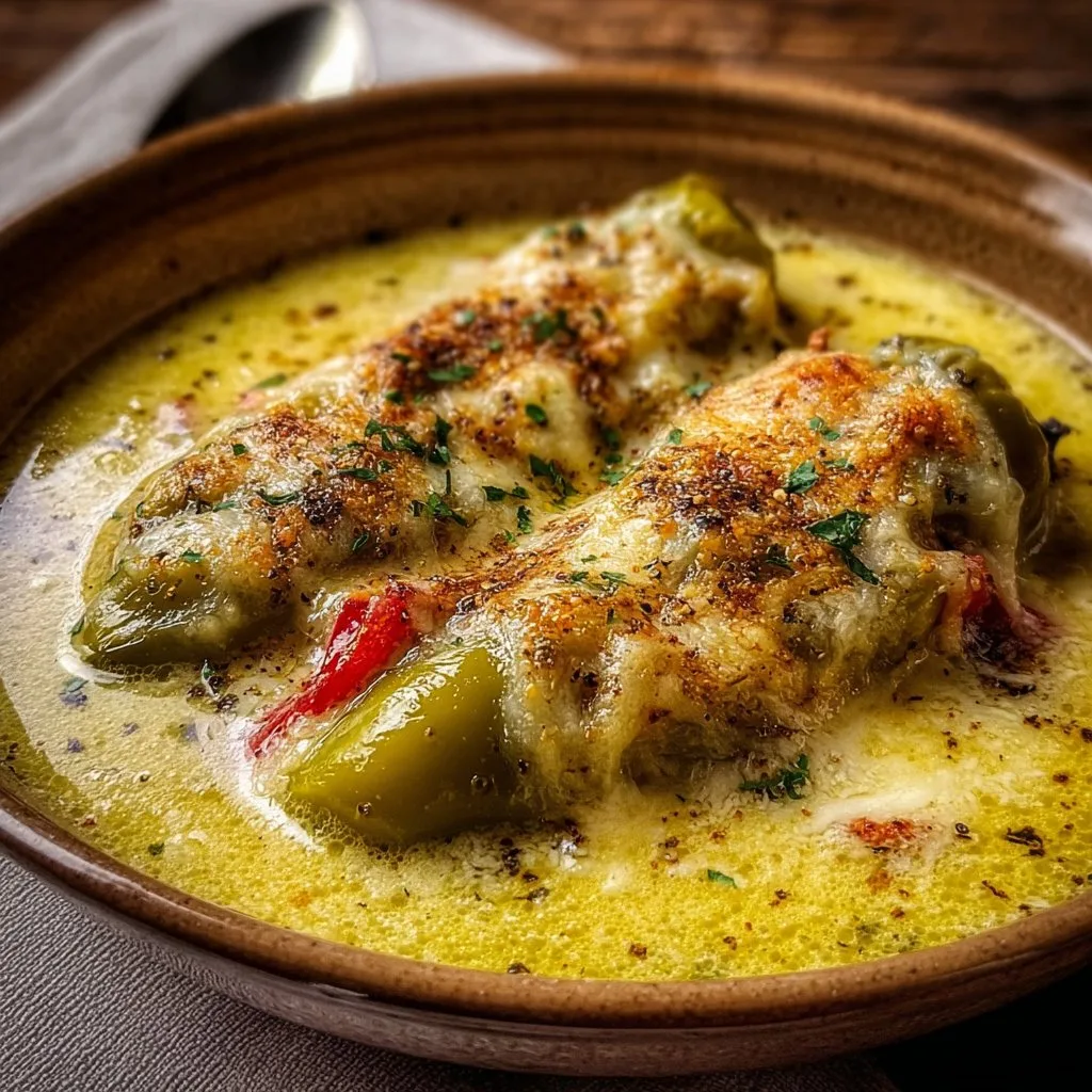 Savory Cheese Stuffed Banana Peppers Soup
