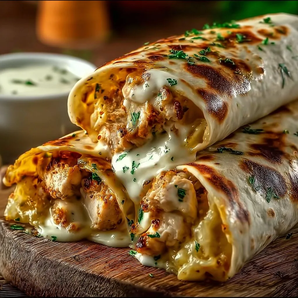 Cozy Cheesy Garlic Chicken Wraps