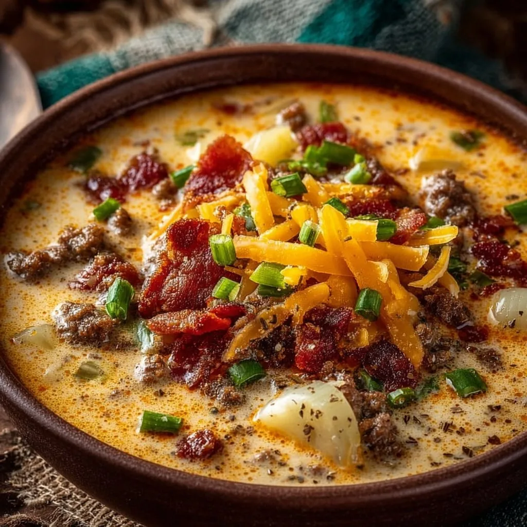 Creamy Loaded Bacon Cheeseburger Soup