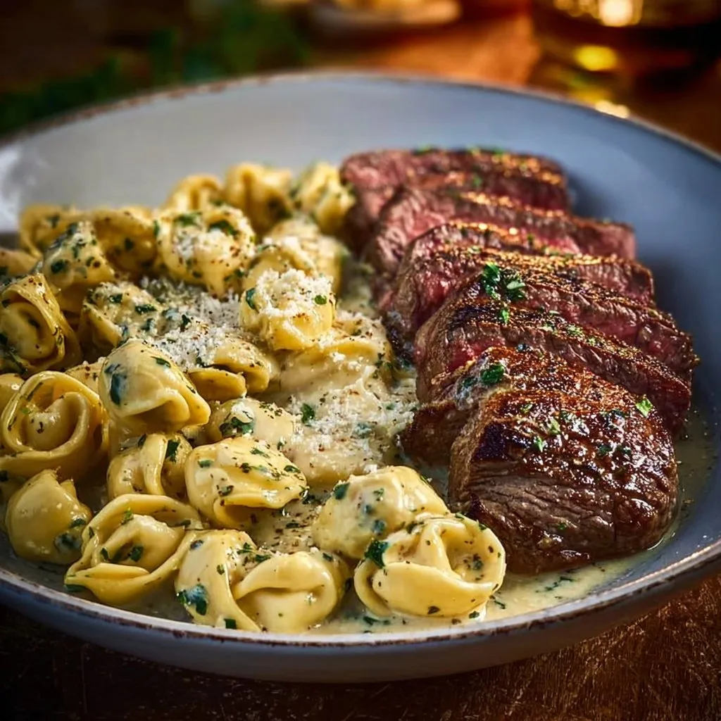 Garlic Butter Steak with Cheesy Alfredo Tortellini Bliss