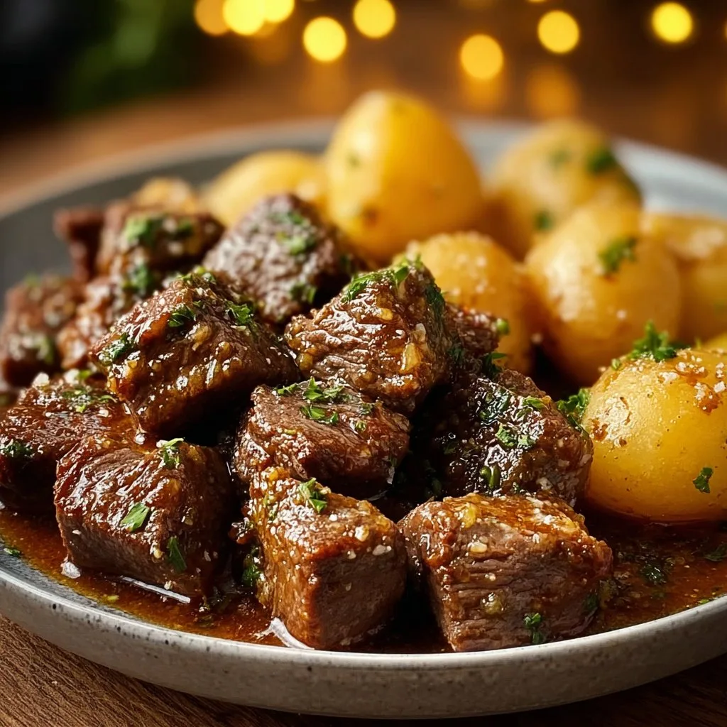 Slow Cooker Garlic Butter Beef Bites & Potatoes