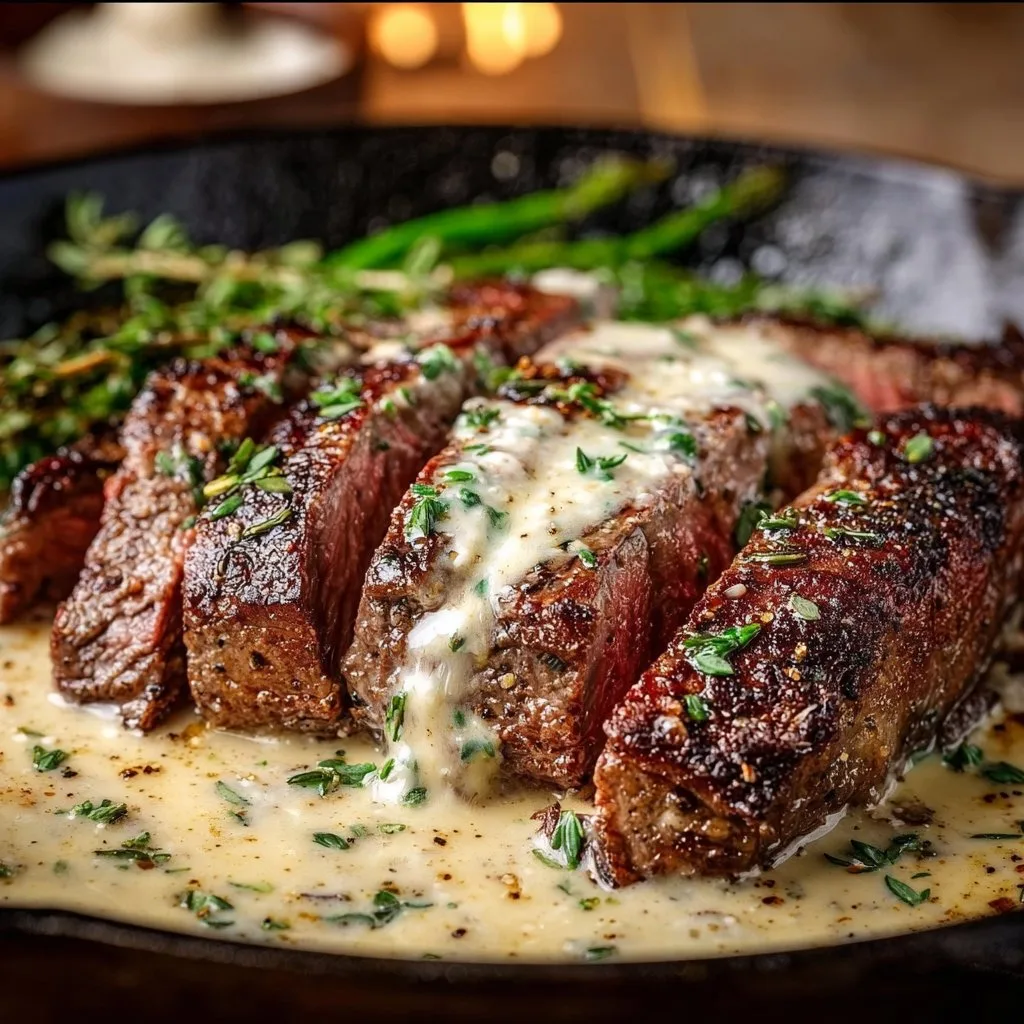Garlic Butter Steak With Parmesan Cream Sauce