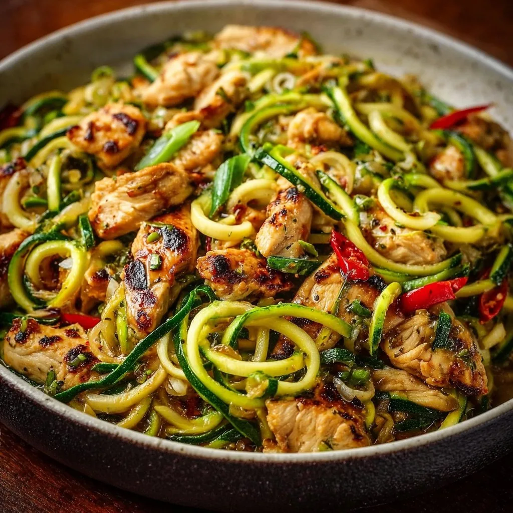 Garlic Chicken Zucchini Noodles Stir Fry