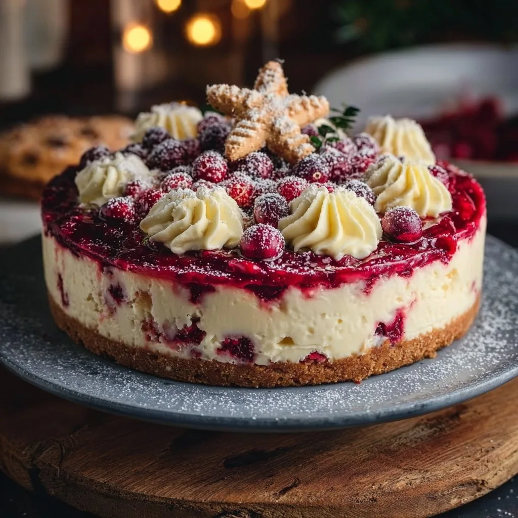 Festive Christmas Cheesecake with Cranberry Jam & White Chocolate Mousse