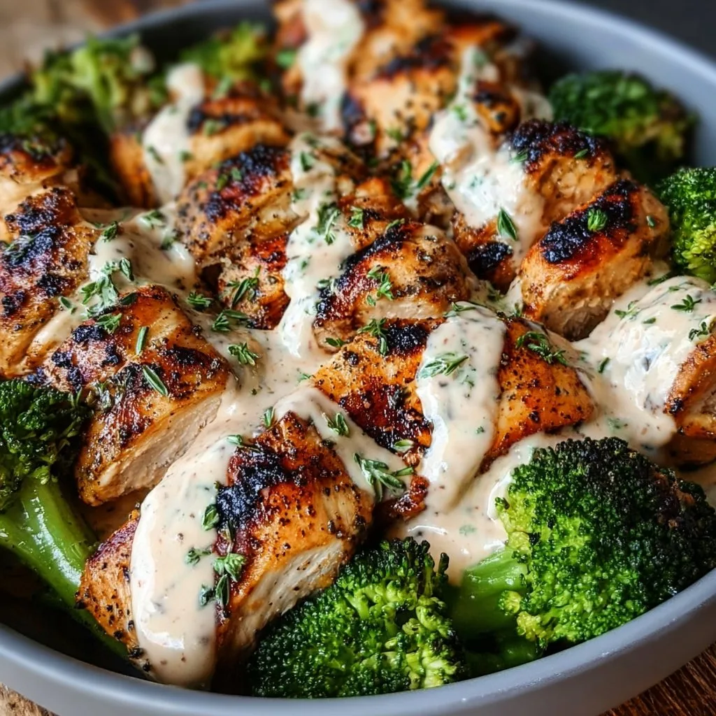 Grilled Chicken & Broccoli Bowls With Creamy Garlic Sauce Delight Your Taste Buds!