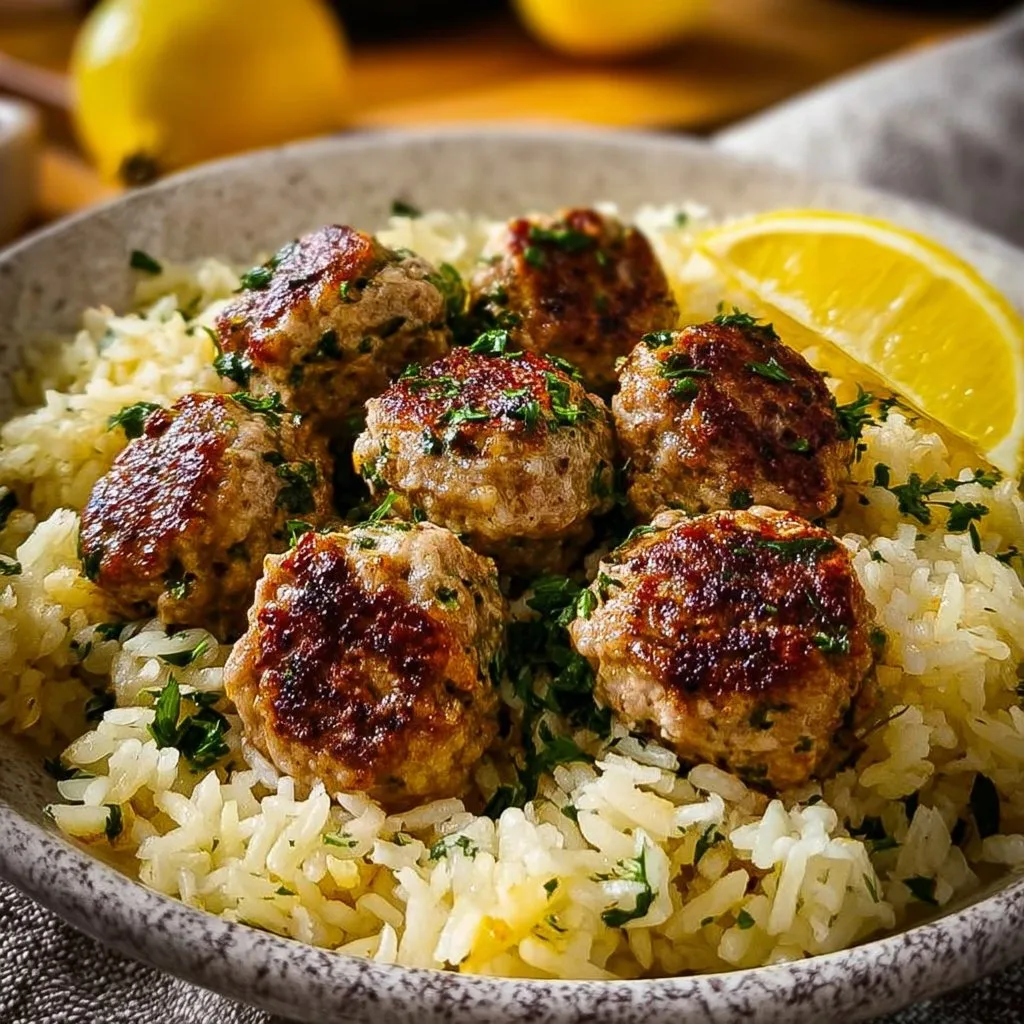 Greek Turkey Meatballs with Lemon Herb Rice