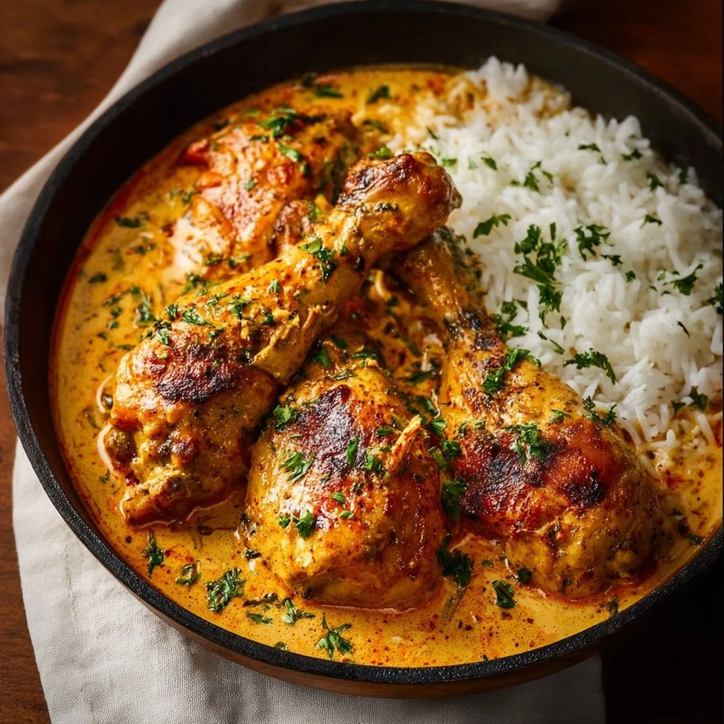 Creamy Paprika Chicken Drumsticks with Steamed Rice