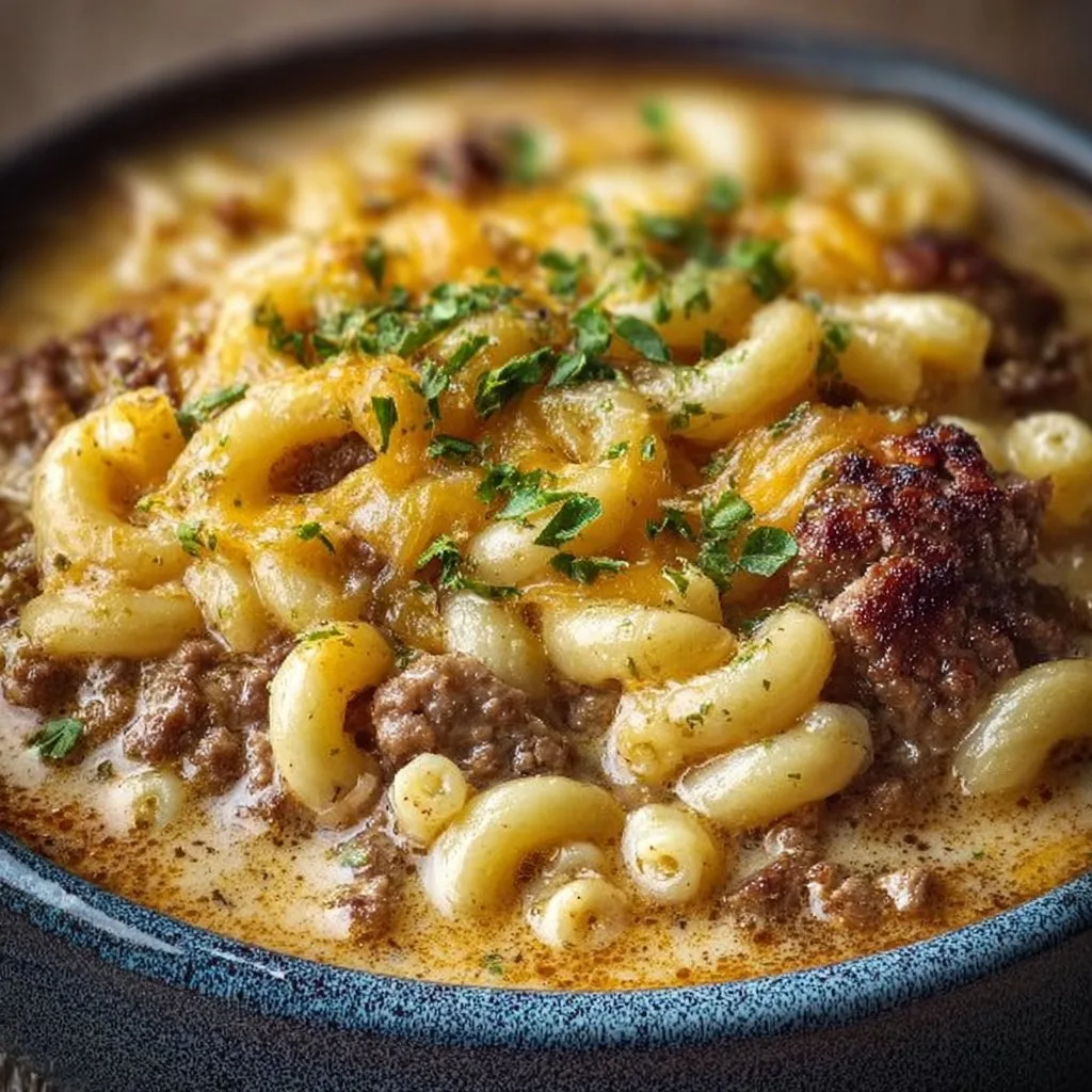 Mac & Cheese Burger Soup