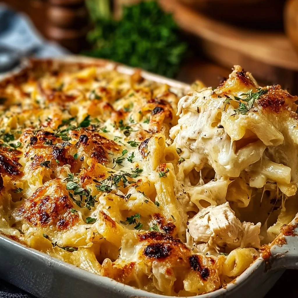 Cheesy Garlic Chicken Pasta Bake