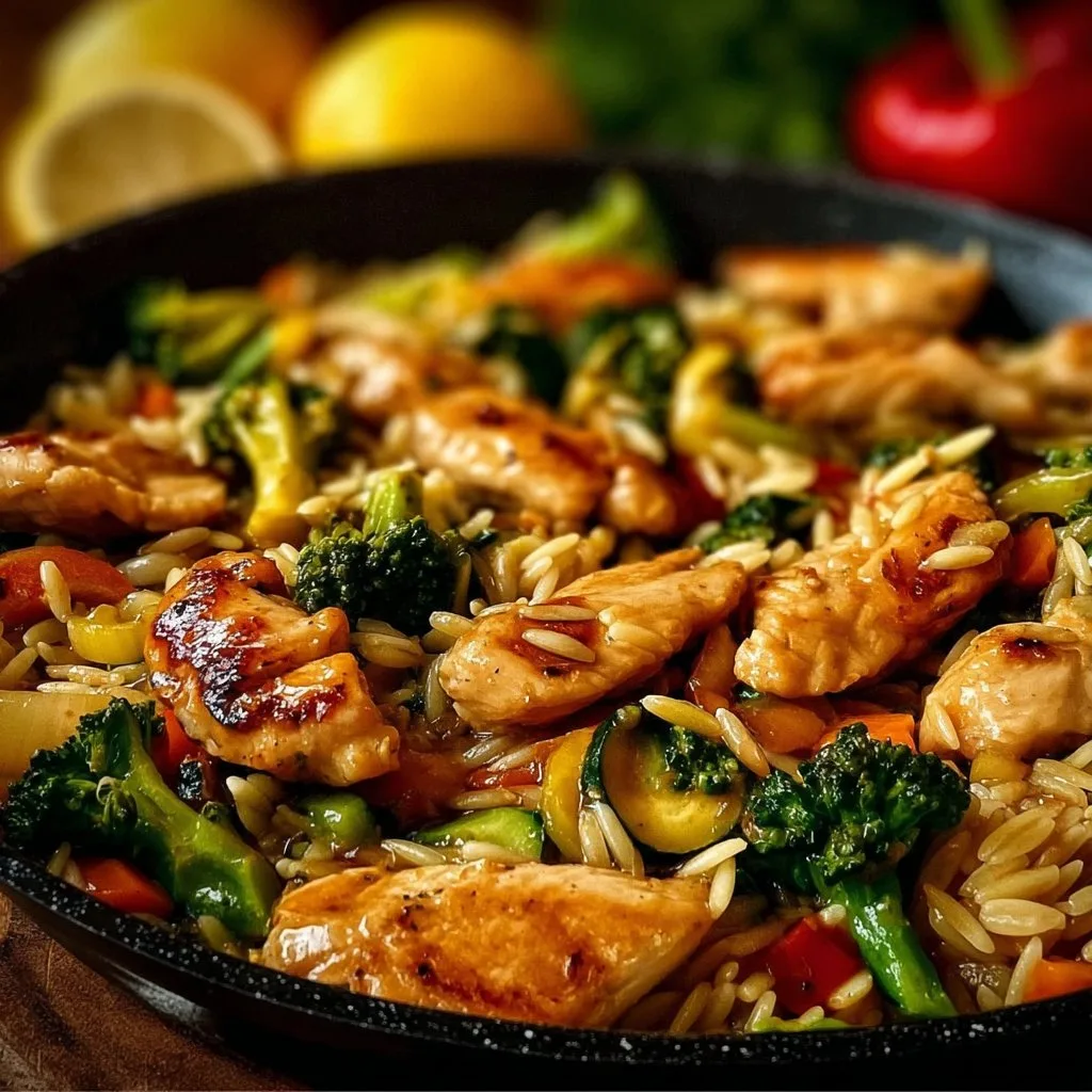 Lemon Chicken & Veggie Orzo Stir Fry