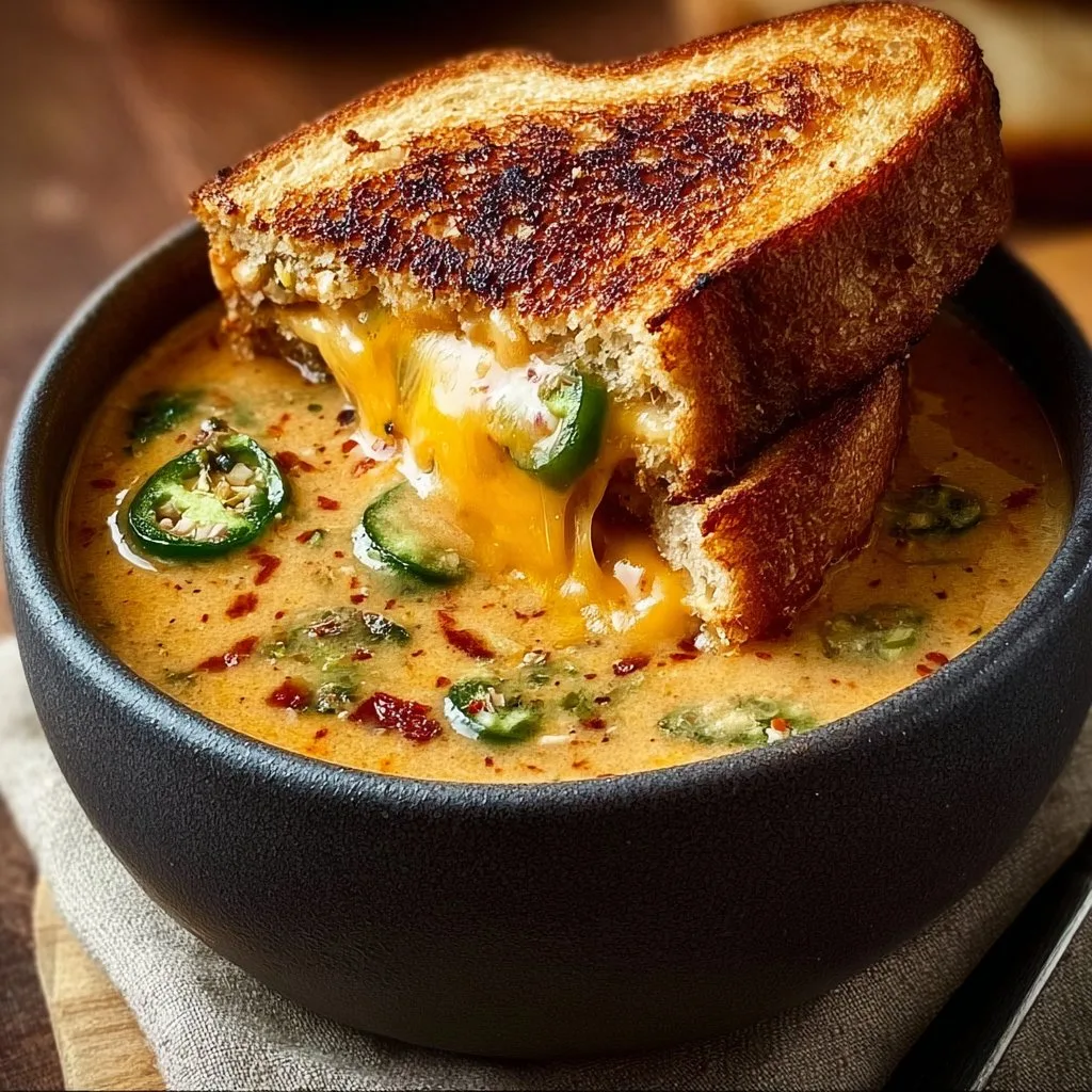 Spicy Jalapeño Popper Soup with Grilled Cheese Dippers