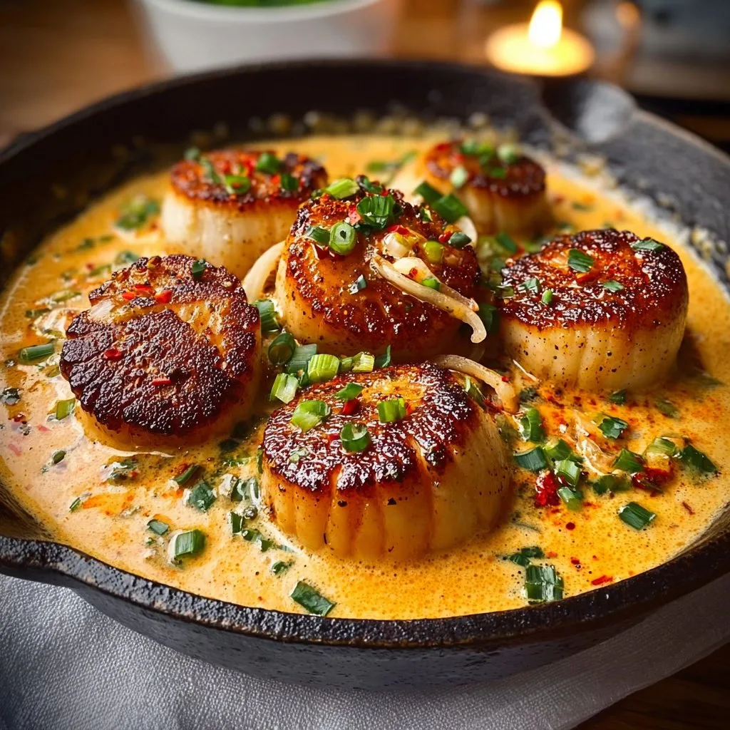 Seared Scallops with Spicy Cajun Cream Sauce