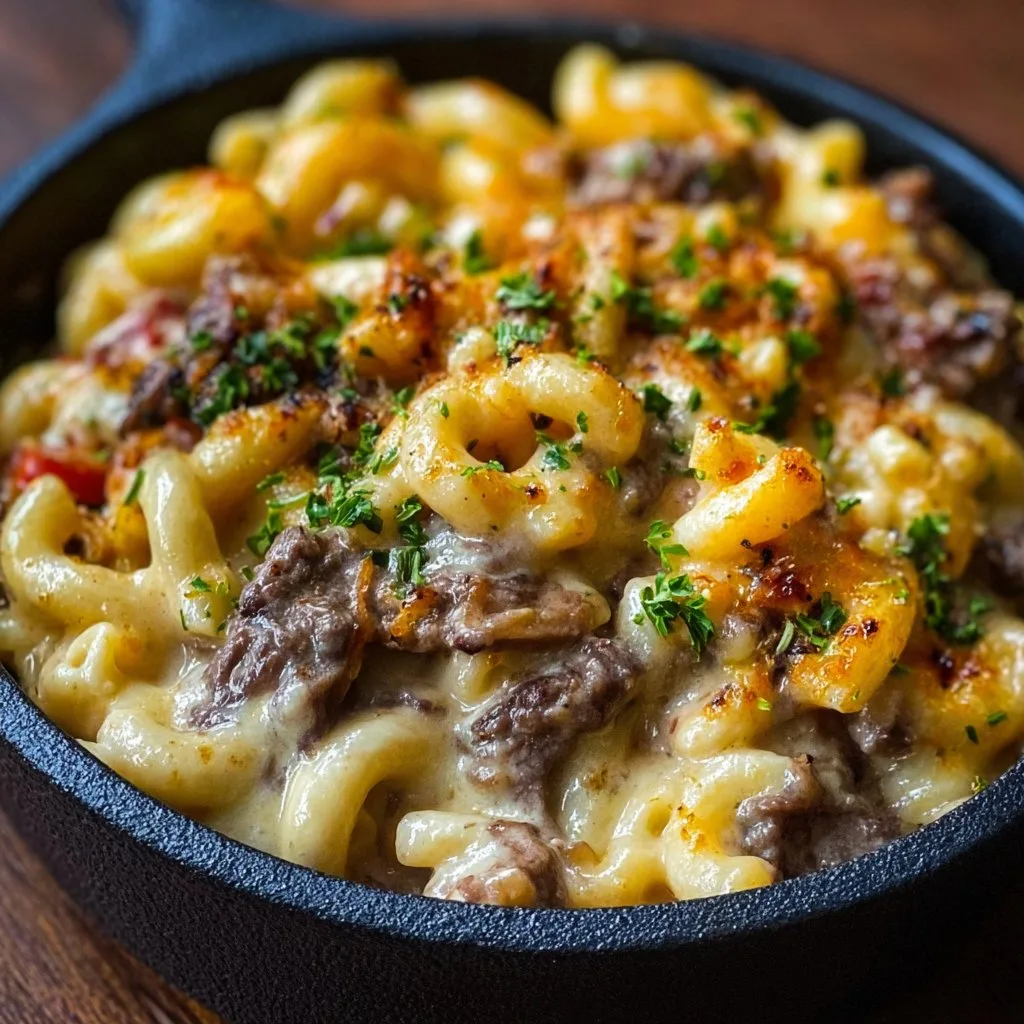 High-Protein Creamy Philly Cheesesteak Mac & Cheese Bliss
