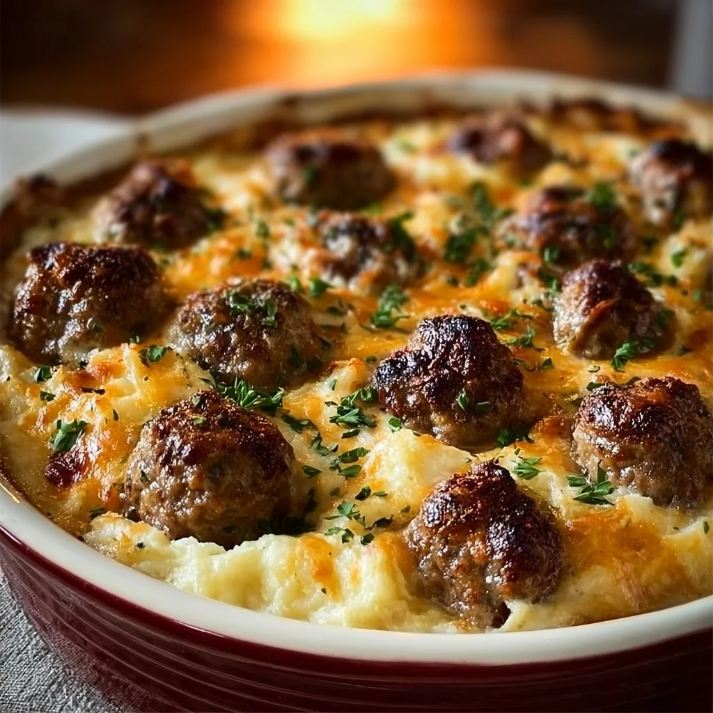 Meatball and Mashed Potato Bake