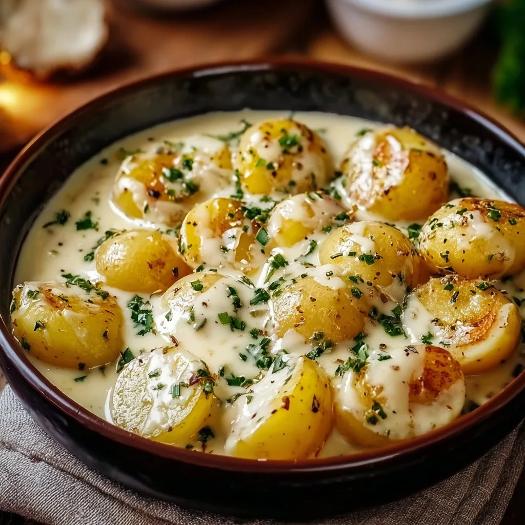 Creamy Garlic Sauce Baby Potatoes