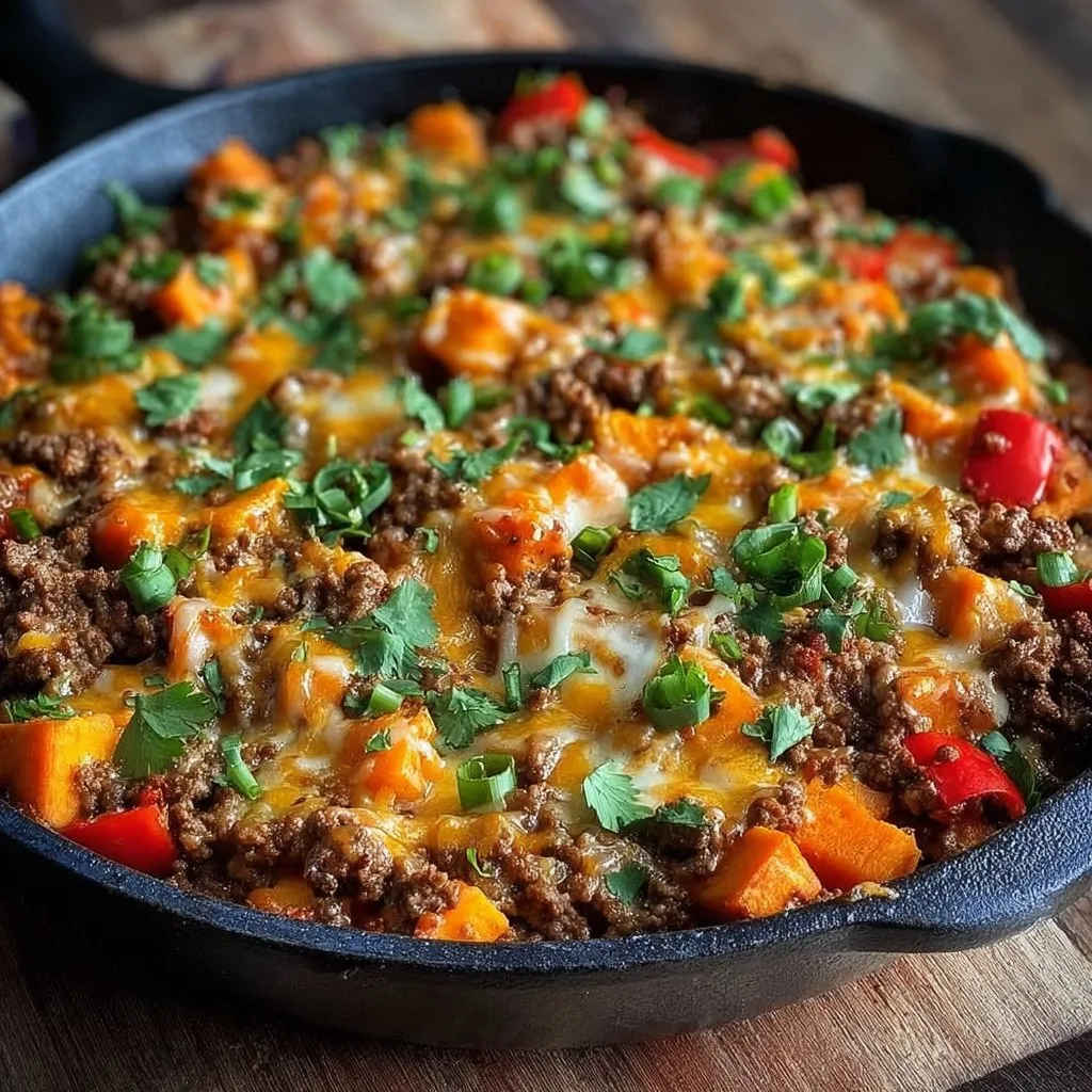 Discover the Amazing Cheesy Tex-Mex Ground Beef & Sweet Potato Skillet Recipe!