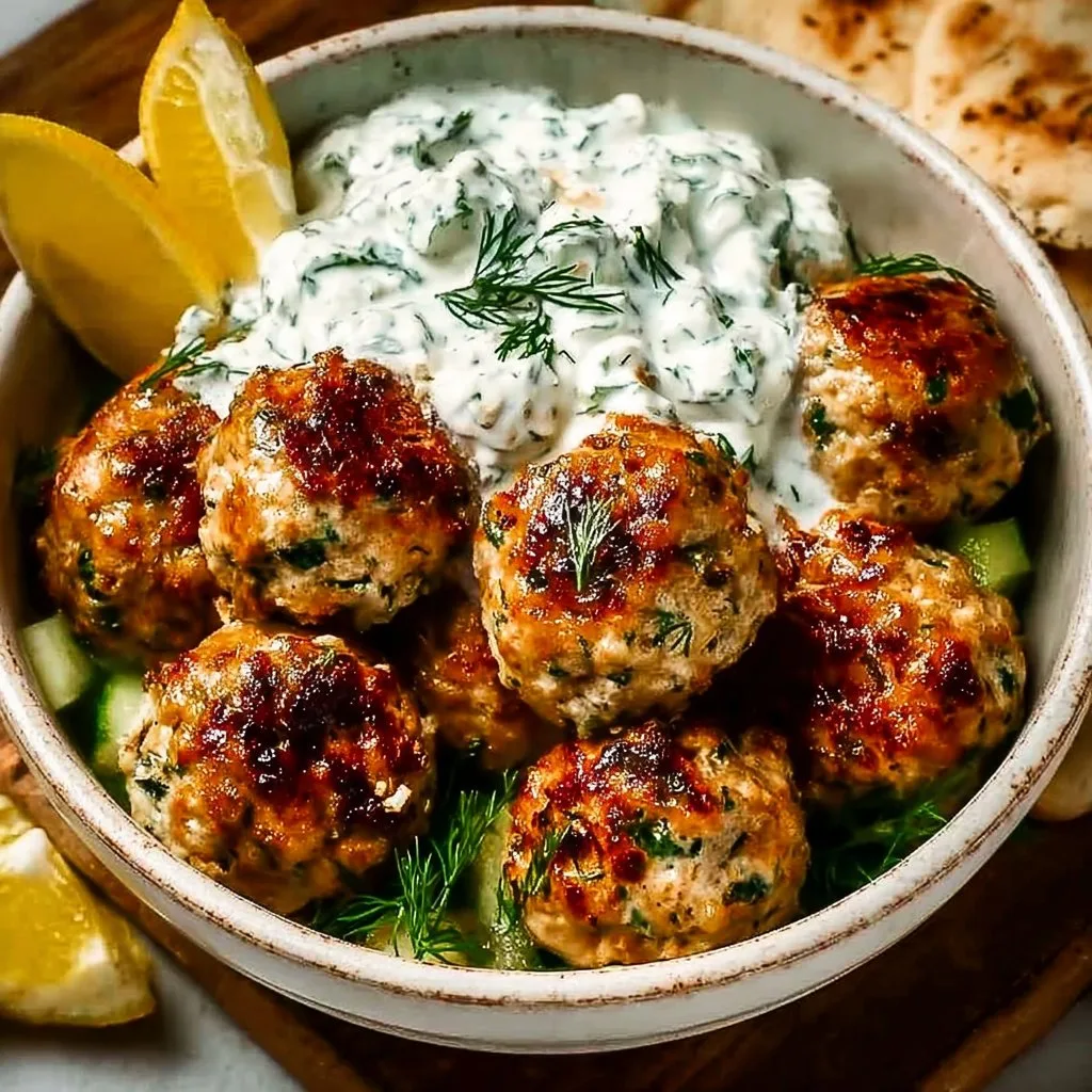 Greek Chicken Meatballs with Tzatziki Sauce