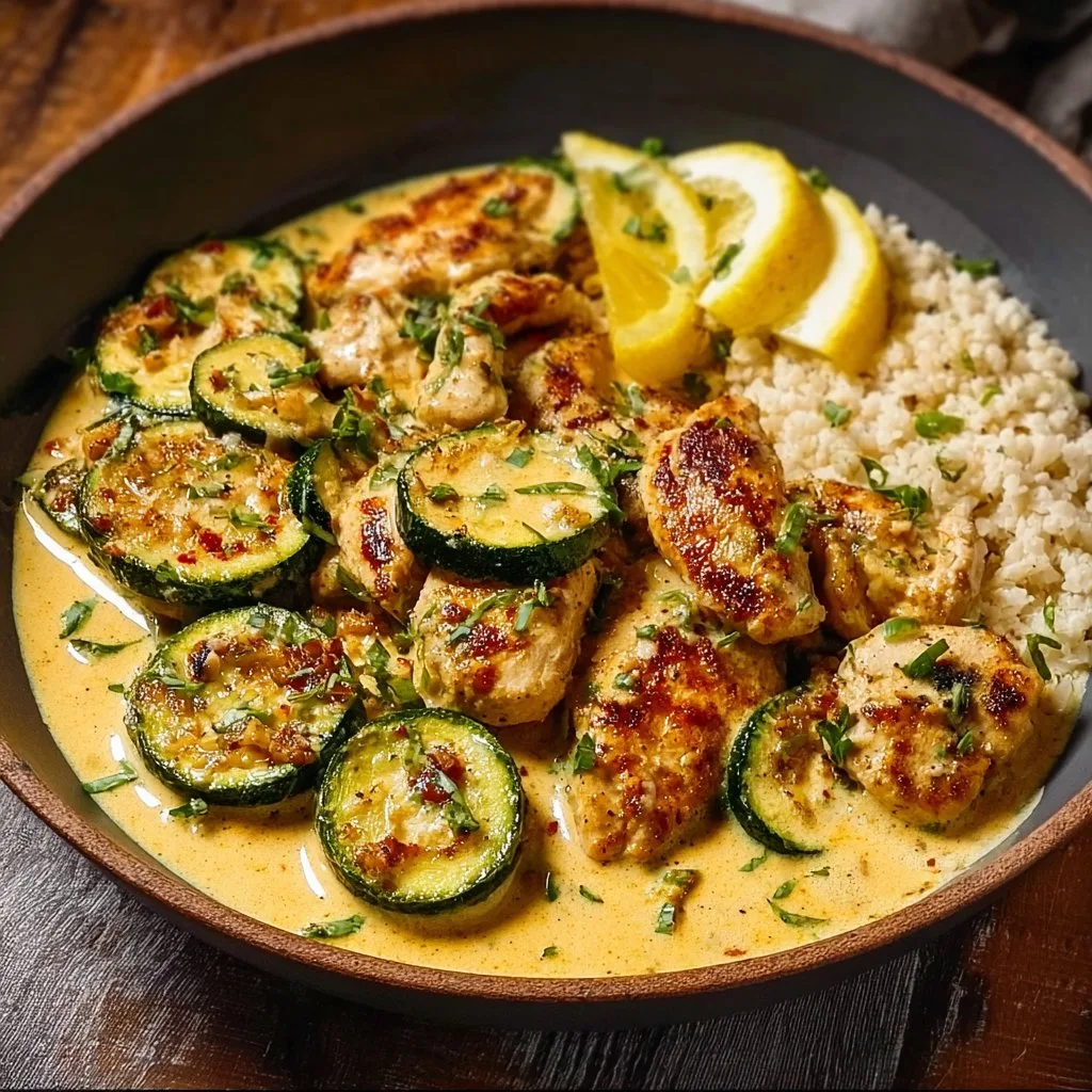 Creamy Lemon Butter Chicken with Crispy Zucchini Delight